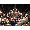 Image 2 : INCREDIBLY INTRICATE, GLASS CHANDELIER FEATURING 32 HAND PAINTED, PINK ROSE LAMPS AND PAINTED