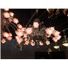 Image 2 : INCREDIBLY INTRICATE, GLASS CHANDELIER FEATURING 18 HAND PAINTED, PINK ROSE LAMPS AND PAINTED