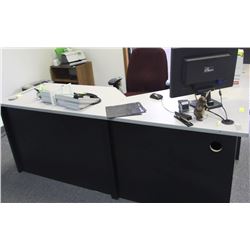 OFFICE DESK AND RED OFFICE CHAIR