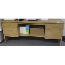 CREDENZA FILE CABINET AND 2 WOOD BOOK SHELVES