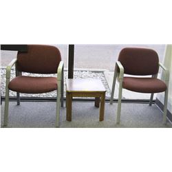 TWO OFFICE CHAIRS & WOODEN TABLE