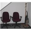 Image 1 : TWO RED OFFICE CHAIRS, COAT TREE & VACUUM
