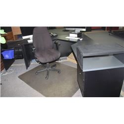 BLACK OFFICE DESK & OFFICE CHAIR WITH FLOOR MAT