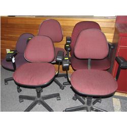 LOT OF 5 RED OFFICE CHAIRS & PLANT