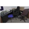 Image 1 : BLACK CORNER DESK WITH 3 OFFICE CHAIRS