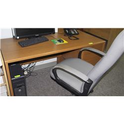 SP WOOD DESK, OFFICE CHAIR, AND MOVABLE FILING