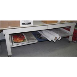 LARGE WORK/CUTTING TABLE ON WHEELS WITH DISPLAYS &