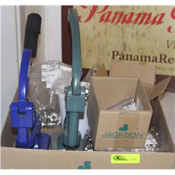 TWO EYELET PRESSES WITH BOX OF EYELETS AND EYELET