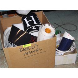 LOT OF ADVERTISING BANNERS AND DECALS