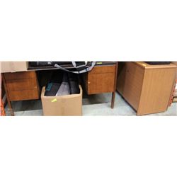 WOOD DESK AND FILING CABINET