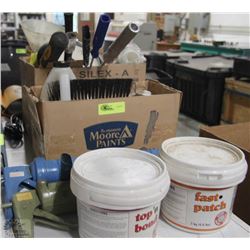 LOT OF MISC CAULKING, PAINT TOOLS, AND SUPPLIES