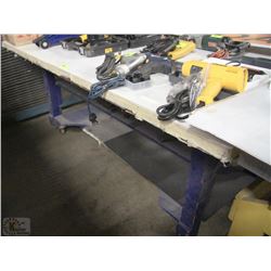 LARGE WOODEN TABLE ON WHEELS