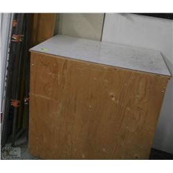 LOT OF 4 WOOD CLAMPS, WALL SHELF, & STEEL BENCH