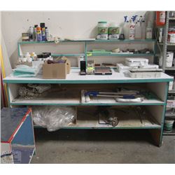 LOT OF ASSORTED PAINTS, CLEANERS, AND SHOP CABINET