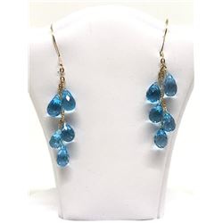 #3-14KT YELLOW GOLD BLUE TOPAZ TEARDROP EARRINGS