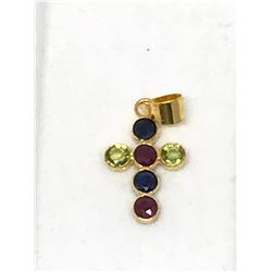 #17-18KT YELLOW GOLD RUBY & SAPPHIRE PENDANT