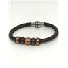 Image 1 : #25-STAINLESS STEEL BROWN LEATHER BRACELET