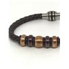 Image 2 : #25-STAINLESS STEEL BROWN LEATHER BRACELET