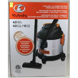 NEW KUBOTA 4 GALLON (15L) 4HP WET/DRY STAINLESS