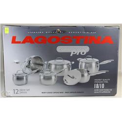 NEW LAGOSTINA COMMERCIAL PRO 12PC COOKWARE SET