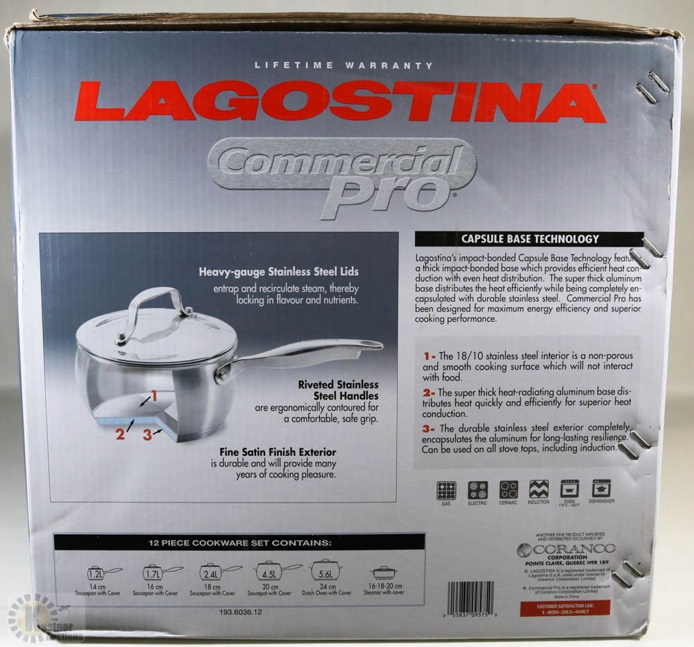 NEW LAGOSTINA COMMERCIAL PRO 12PC COOKWARE SET