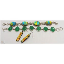 LOT OF 2 STERLING SILVER AND STONE BRACELETS &