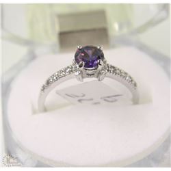 #60-NATURAL AMETHYST & CZ 925 SOLID SILVER RING