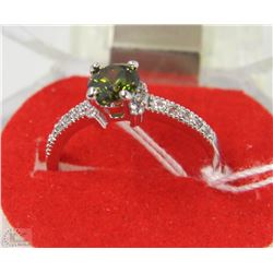 #62-NATURAL PERIDOT & CZ 925 SOLID SILVER RING