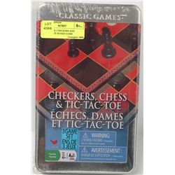 NEW CHESS, CHECKERS AND TIC-TAC TOE BOARD GAME
