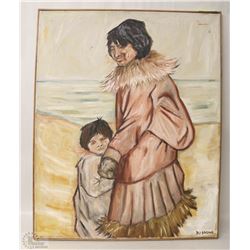 SIGNED DJ.SHONE ESKIMO PAINTING 24"X30"