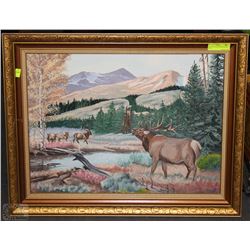 OIL ON CANVAS PAINTING OF ELK  28"X23"