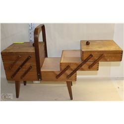 VINTAGE COLLAPSIBLE DOVE TAIL SEWING BOX
