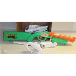 A BOX WITH 6 NINTENDO WII GAMES & ACCESSORIES