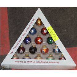 SPORT THEMED GLASS POOL BALL ORNAMENT