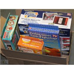 AS SEEN ON TV. EGGIES, MAGIC MESH, PEELING GLOVES,