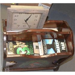 WOODEN MAGAZINE HOLDER WITH BOOKS AND SPORTS