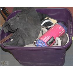 TOTE WITH ASSORTED HORSE SUPPLIES, INCL STIRUPS,