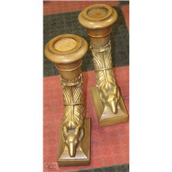 GOLD TONE BIG HORN PILLAR CANDLE HOLDERS