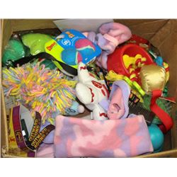 LARGE BOX OF NEW DOG TOYS AND ACCESSORIES