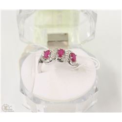 #32-NATURAL RED RUBY&CZ 925 SOLID SILVER RING