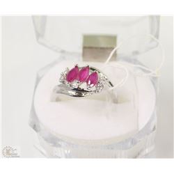#36-NATURAL RED RUBY&CZ 925 SOLID SILVER RING