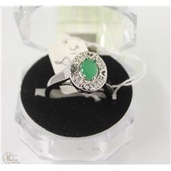 #47- EMERALD & CZ 925 SOLID SILVER RING