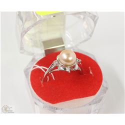 #66-AKOYA PEARL & CZ  925 SOLID SILVER RING