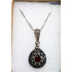 VINTAGE STYLE RED & WHITE CZ PENDANT ON CHAIN