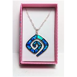 BLUE FREE FORM FIRE OPAL PENDANT ON CHAIN