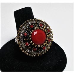TURKISH STYLE RED & CLEAR RHINESTONE RING