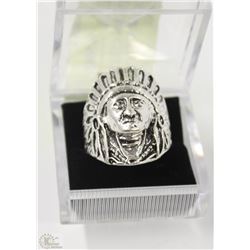 STYLE INDIAN CHIEF SHAPED CARVING RING SIZE 10