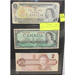 SHEET W/3 COLLECTIBLE CANADIAN BILLS -