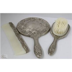VINTAGE VANITY SET INCL MIRROR, BRUSH AND COMB