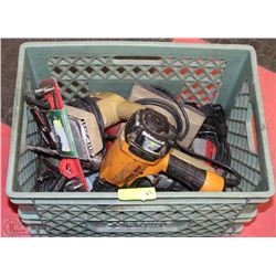 GREEN TOTE WITH ASSORTED POWER TOOLS & AIR